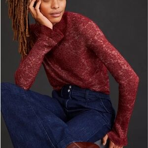 By Anthropologie Hanna Lace Mock Neck Sweater